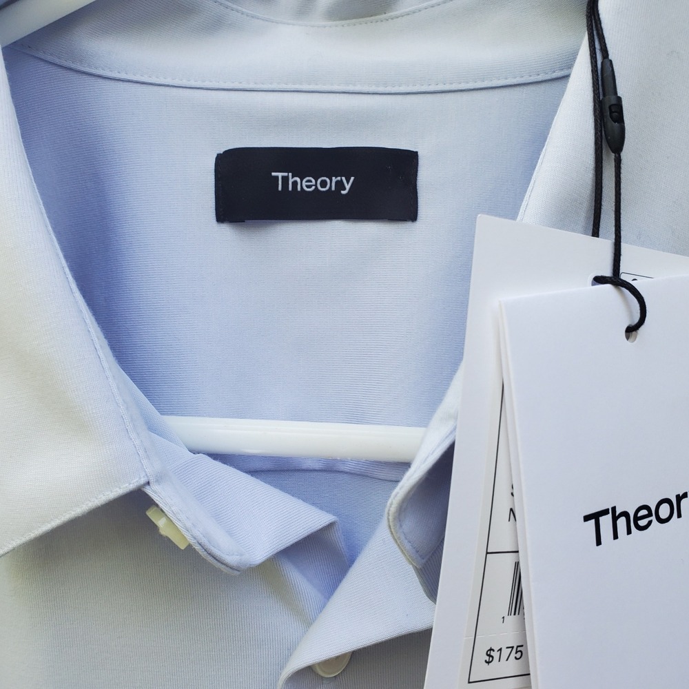 Theory Irving S TSLV Olympic Structure Knit Short Sleeve Shirt Blue